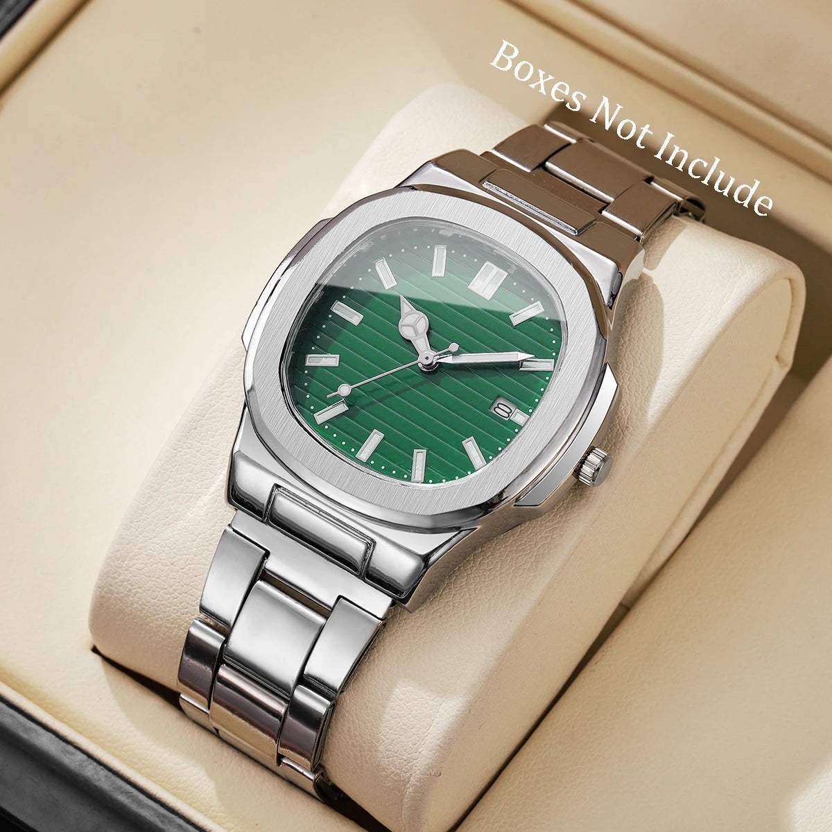 Men’s Business Square Dial Quartz Watch – Stainless Steel Strap with Calendar