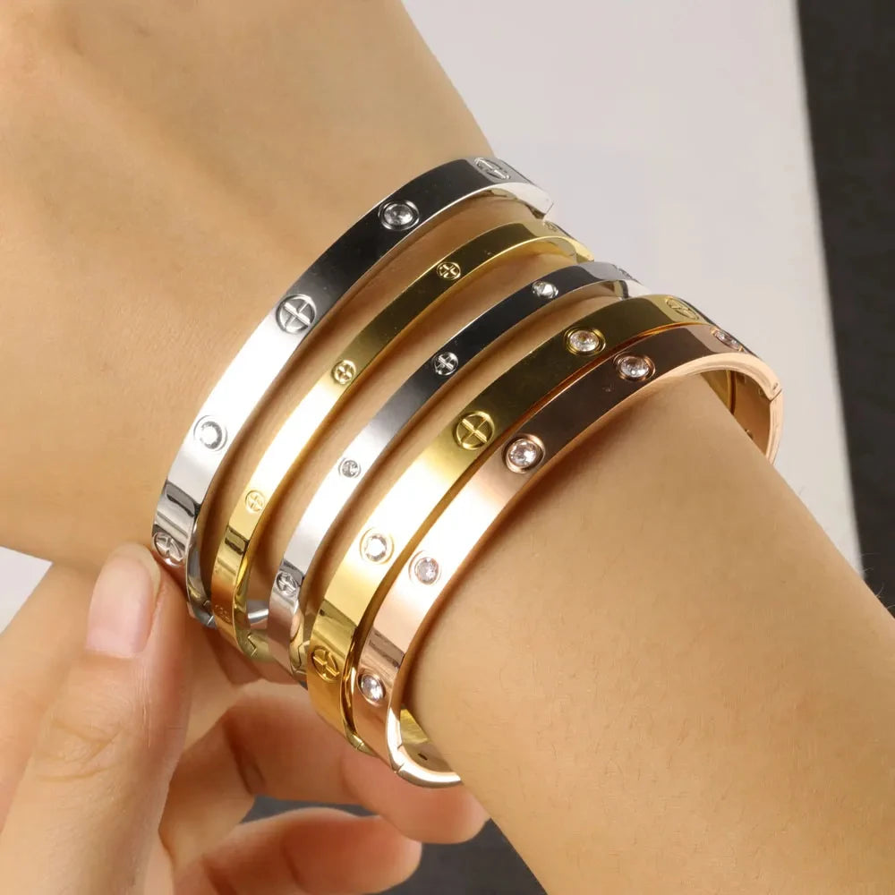 Fashion Crystal Bangle – Stainless Steel Charm Bracelet Gift