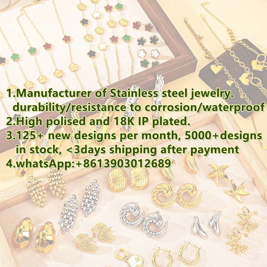Women’s Trendy 18K Gold Plated Jewelry Set – Five Leaf Clover Necklace, Bracelet & Earrings, Stainless Steel Jewelry Para Mujer.